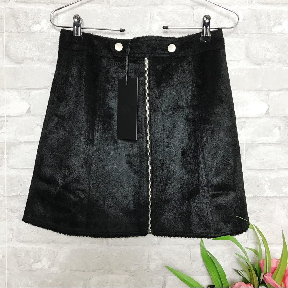 NWT Goldie Black Faux Pony Skin Short Mini Skirt Size XS